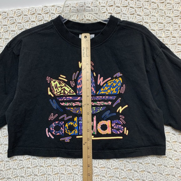 Adidas Women's Crop T-Shirt Size Small‎ Black Retro Logo Crew Neck Short Sleve - Picture 4 of 7